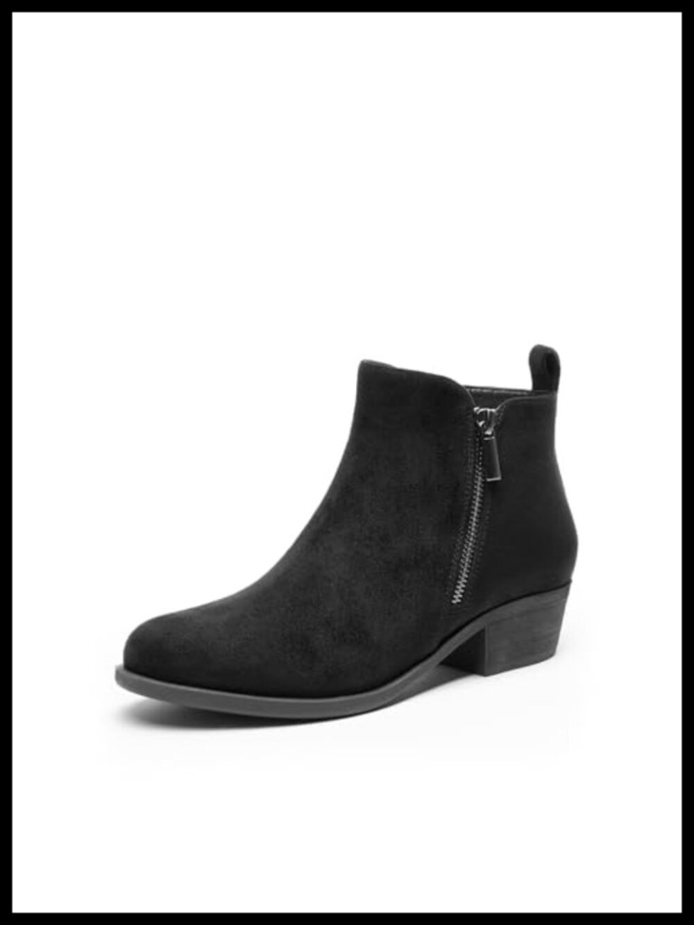 Women's Ankle Boots Low Chunky Heel Booties Faux Suede Dual Zipper